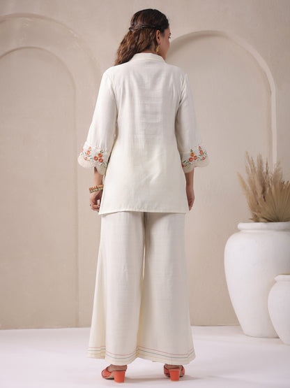 Span White Collar Neck viscose Cord Set