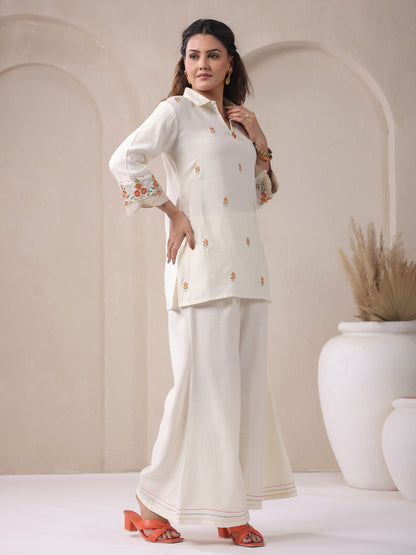 Span White Collar Neck viscose Cord Set