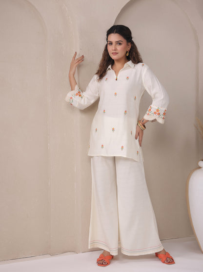 Span White Collar Neck viscose Cord Set