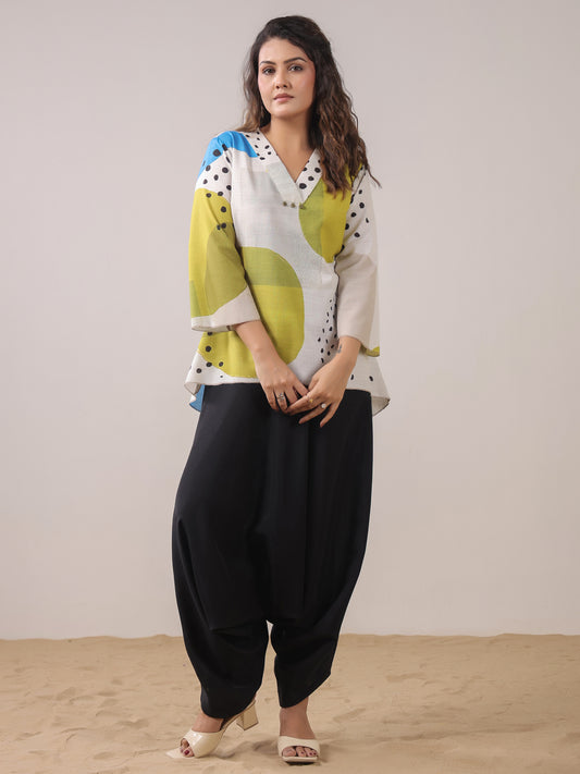 Span Ivory V Neck Visocse Cord Set