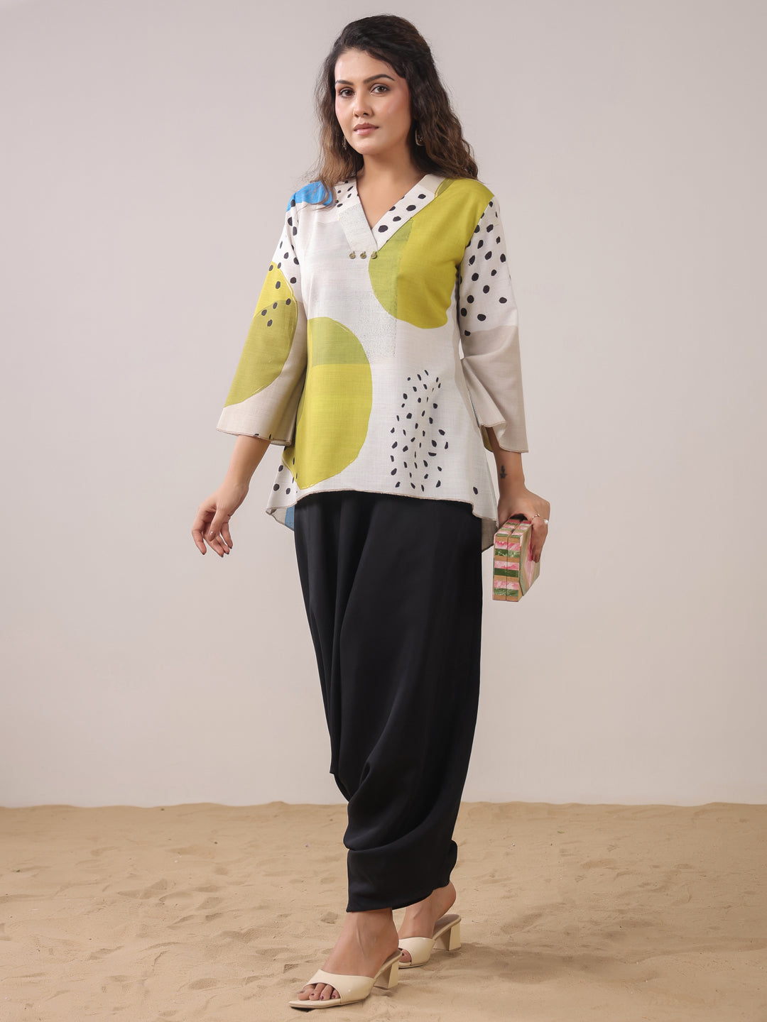 Span Ivory V Neck Visocse Cord Set