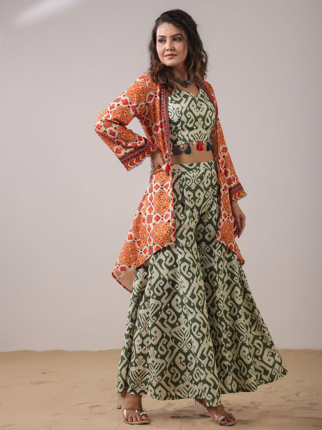 Span Green V Neck Viscose 3PCS Set