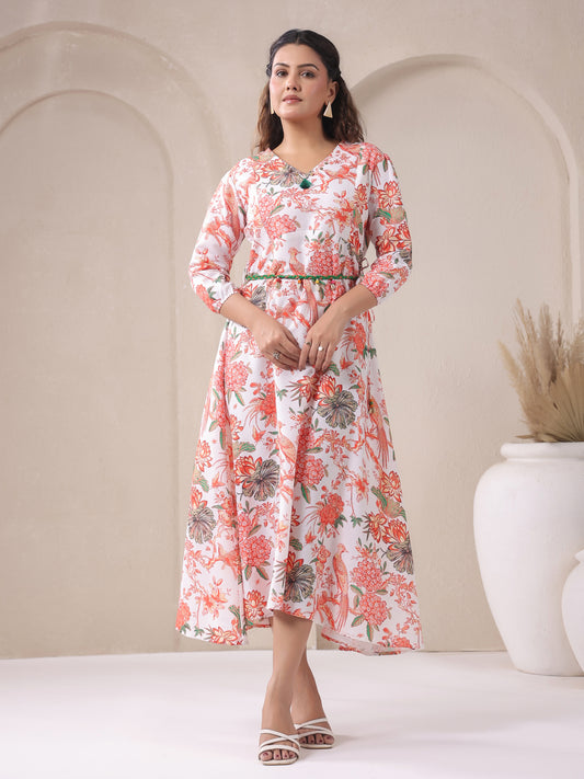 Span White V Neck Viscose Gown