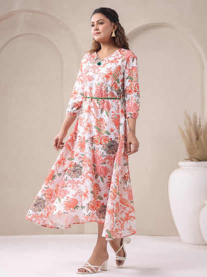 Span White V Neck Viscose Gown