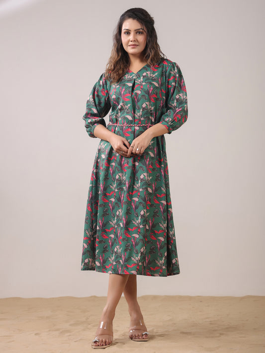 Span Green V Neck Visocse Gown