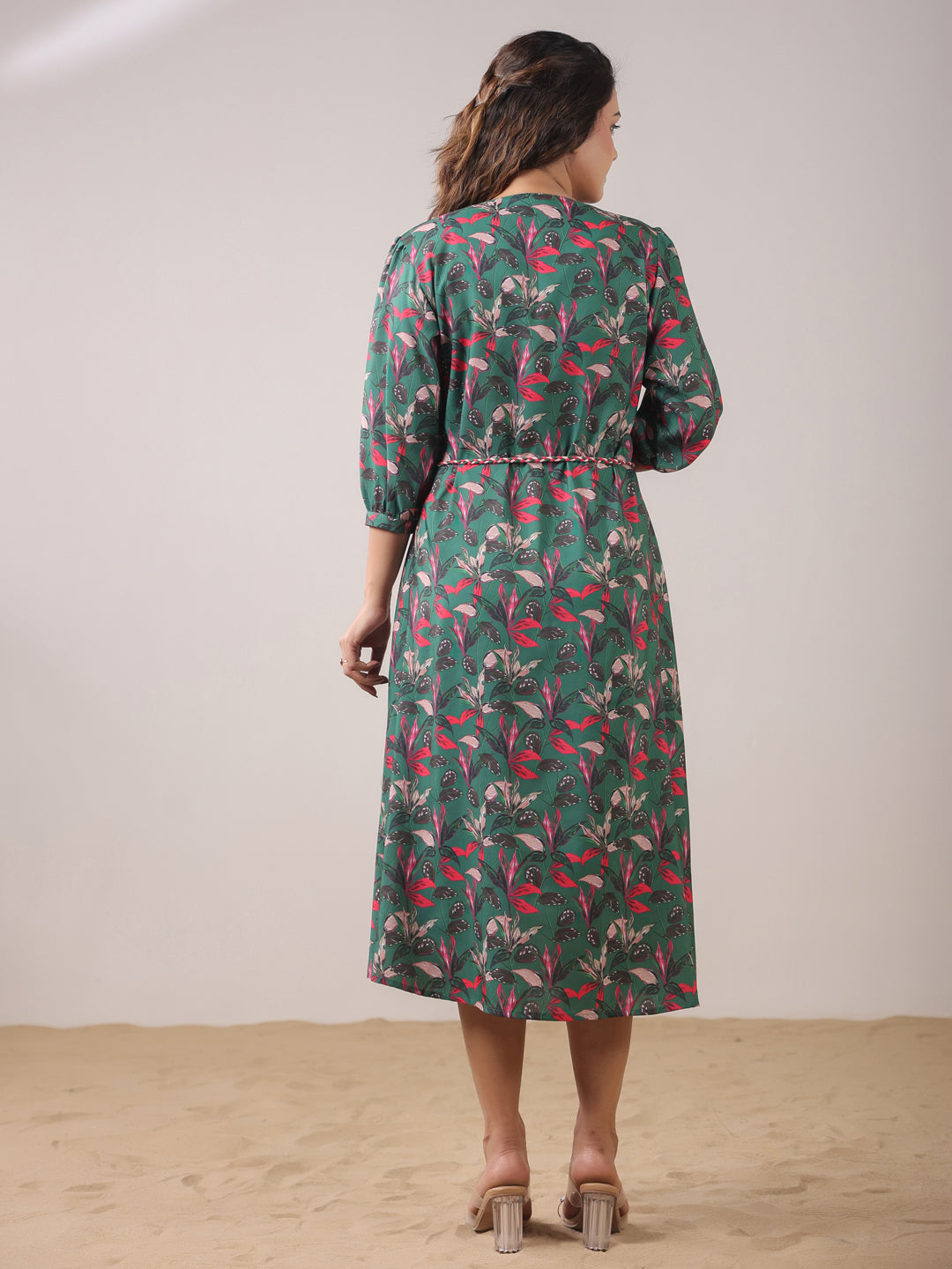 Span Green V Neck Visocse Gown
