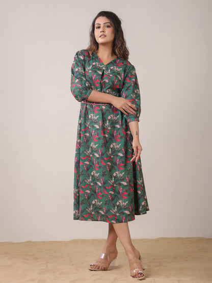 Span Green V Neck Visocse Gown