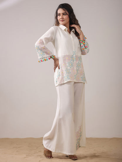 Span White Collar Neck Silk Cord Set