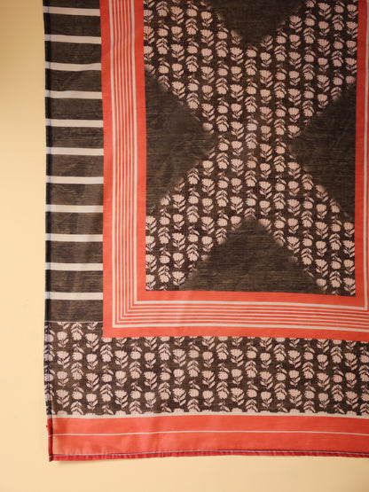 Span Grey Round Neck Cotton Kurta Set with Dupatta