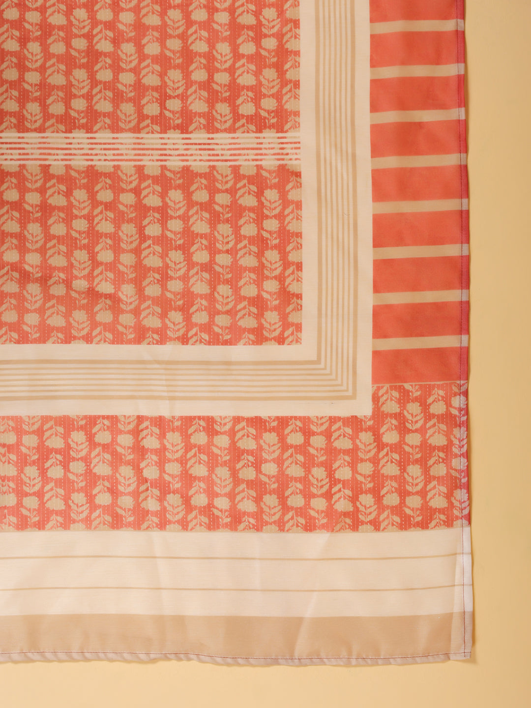 Span Biege Round Neck Cotton Kurta Set with Dupatta