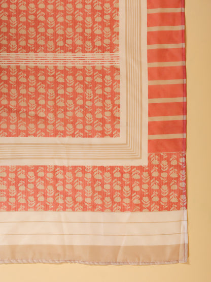 Span Biege Round Neck Cotton Kurta Set with Dupatta