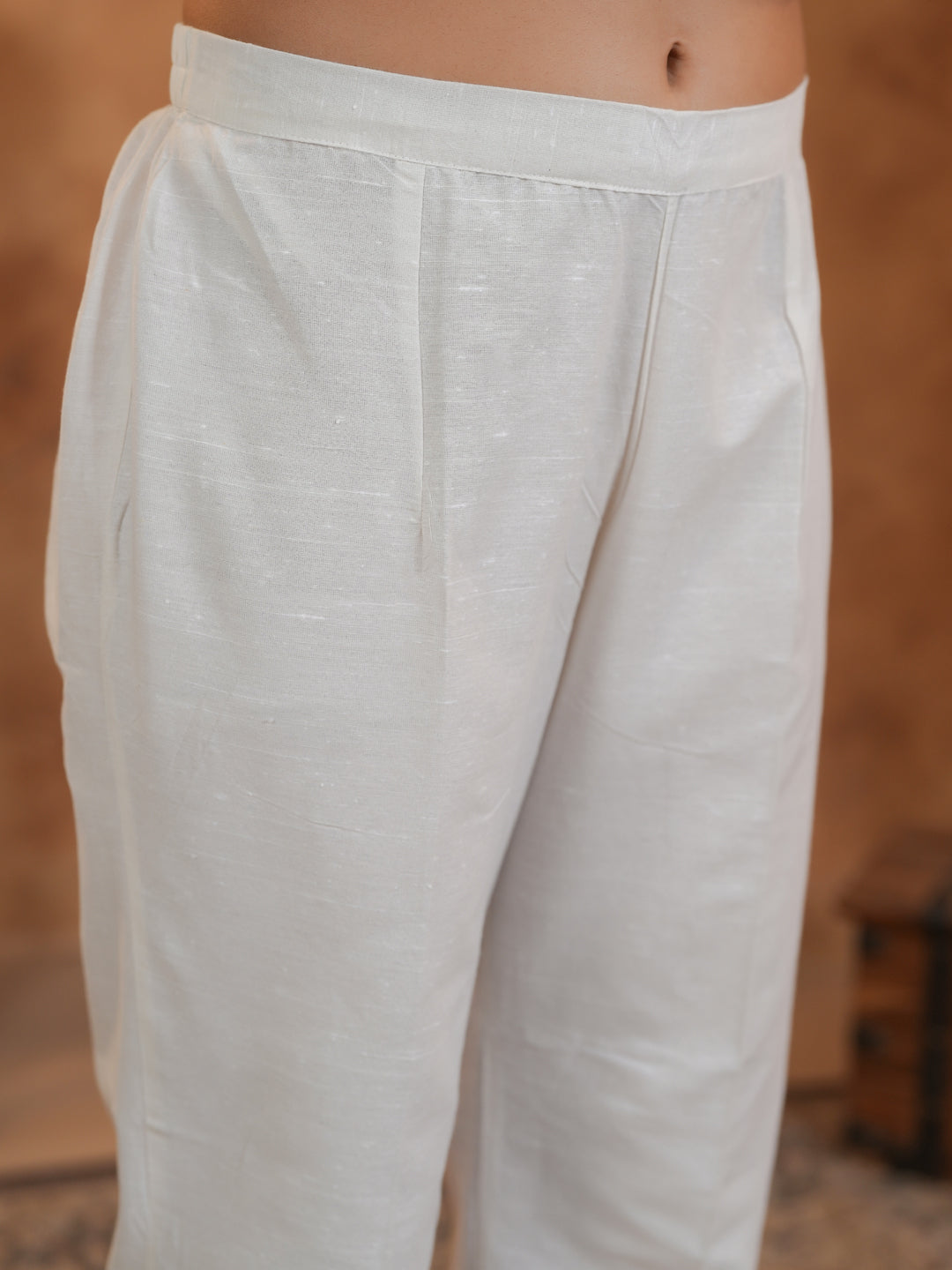 Span Off White V Neck Cotton Co-Ord Set