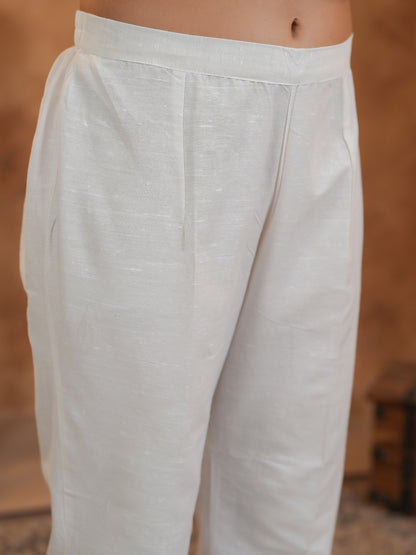 Span Off White V Neck Cotton Co-Ord Set