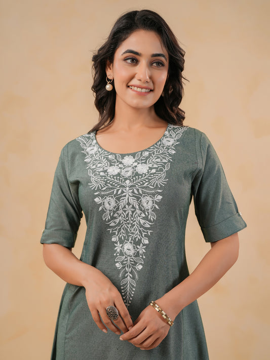 Span Green Round Neck Cotton Co-Ord Set