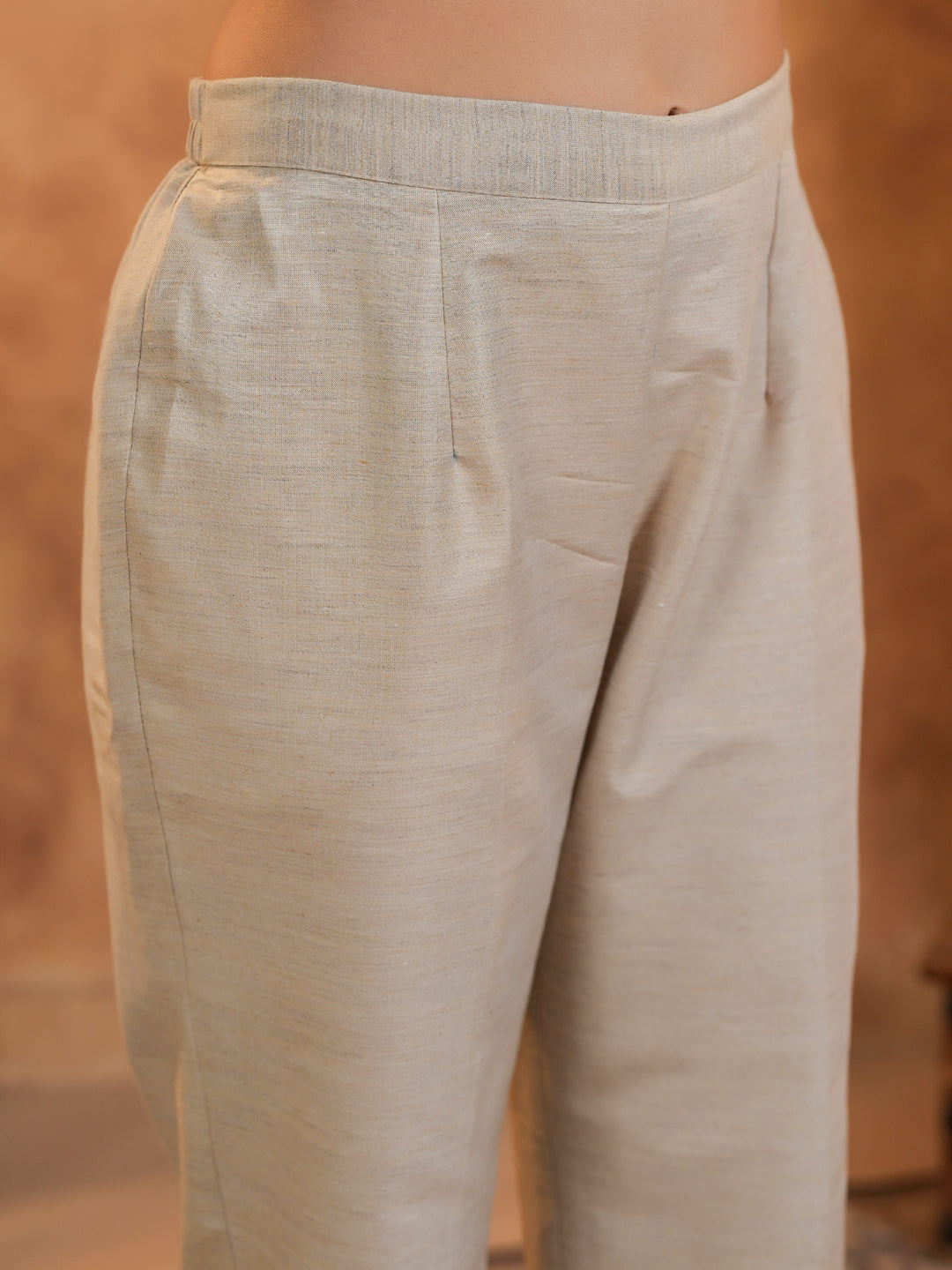Span Beige Round Neck Cotton Kurta Set