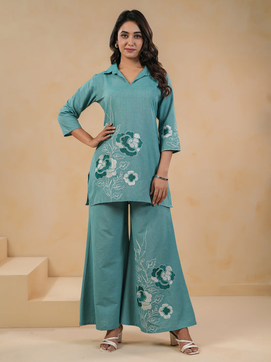 Span Green Collard Cotton Co-Ord Set