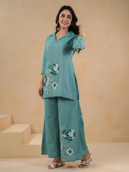 Span Green Collard Cotton Co-Ord Set