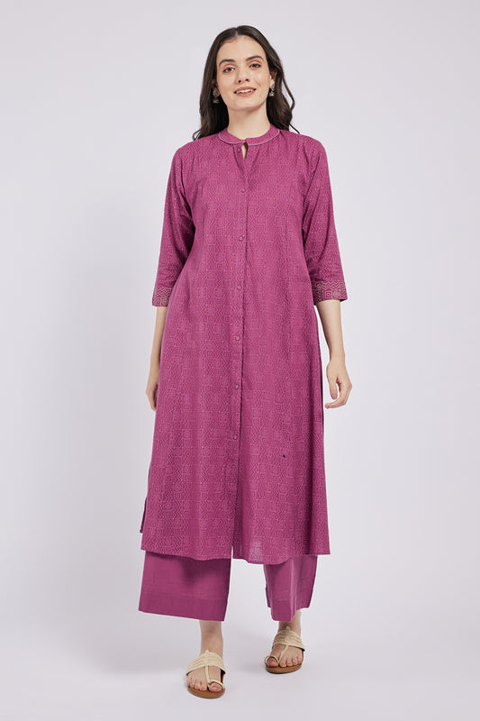 Span Purple Mandarin Cotton Kurta