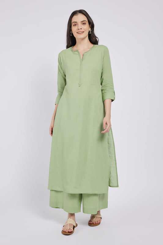 Span Green Mandarin Cotton casual Kurta