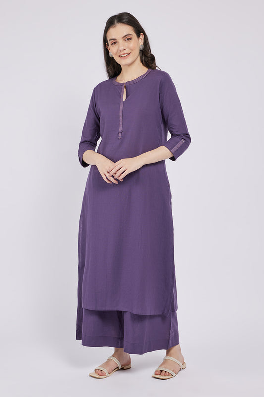 Span Purple Mandarin Cotton Casual Kurta
