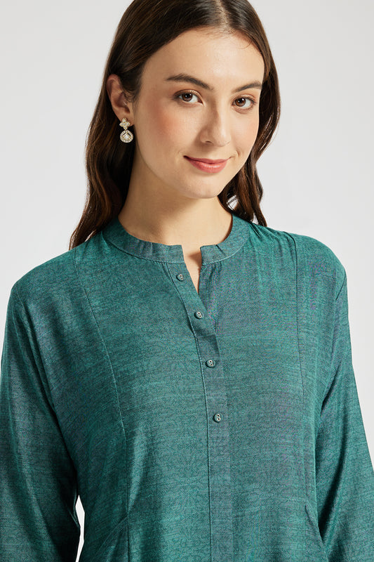 Span Green Mandarin Cotton casual Kurta