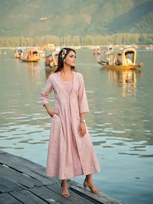 Span Pink Lavender Jacket Style Cotton Summer Kurta