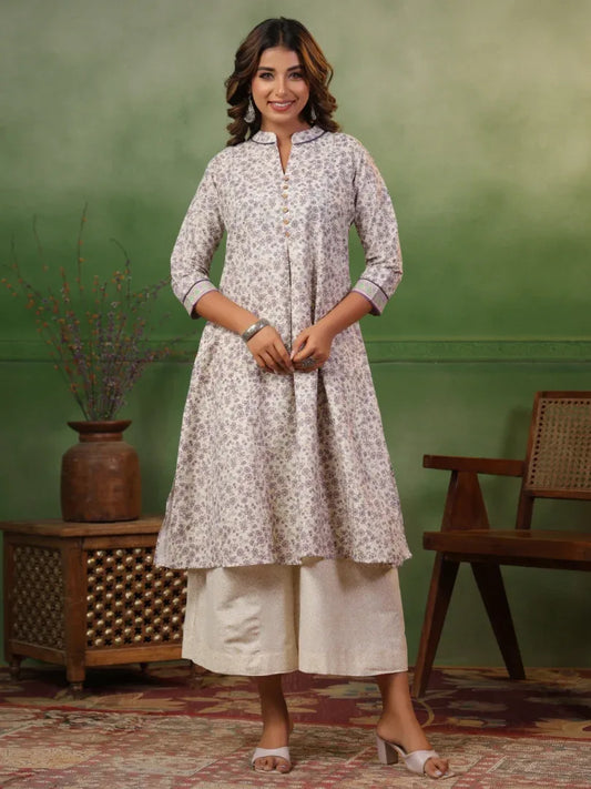 Span White Mandarin Kurta Set