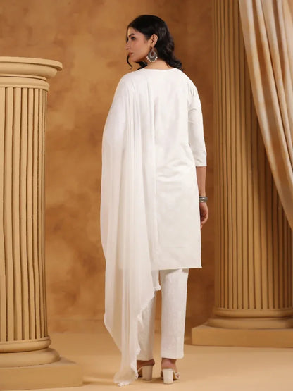 Span White Chiffon Kurta Set with Dupatta