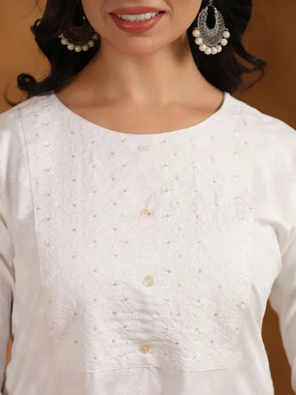 Span White Chiffon Kurta Set with Dupatta