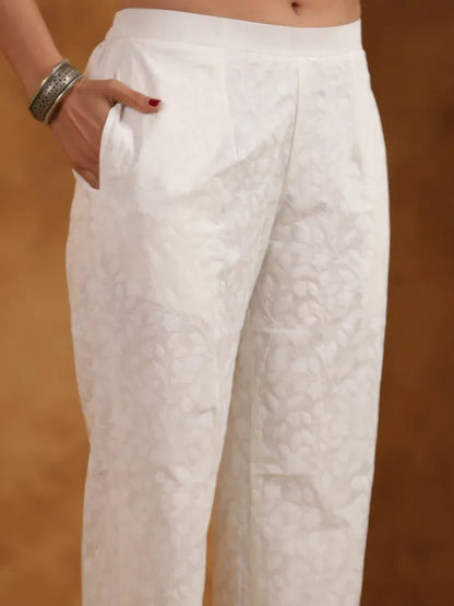 Span White Chiffon Kurta Set with Dupatta