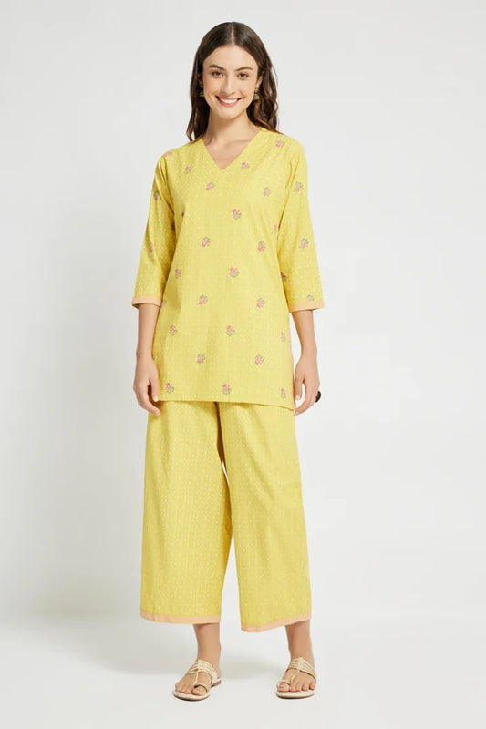 Span Lemon Yellow Rayon Co-Ord Set (set of 2)