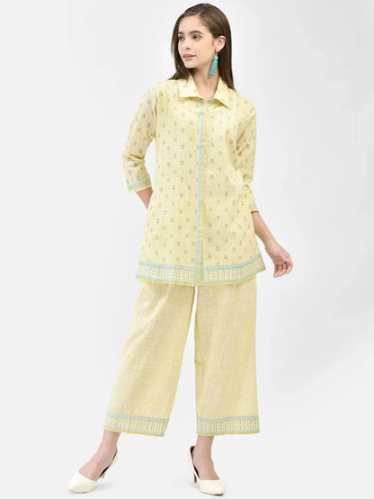 Span Yellow Cotton Co-Ord Set (Ser of 2)