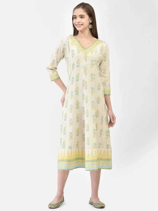 Span Off-White V-Neck Cotton Kurta