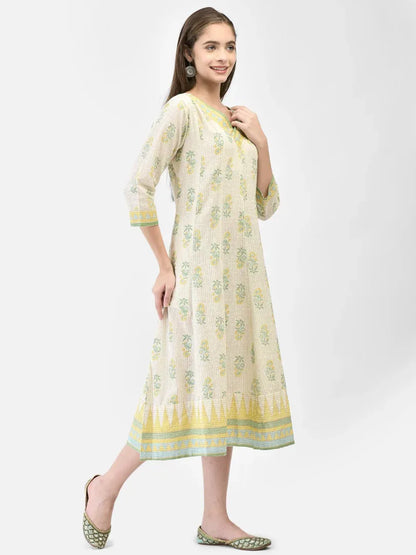 Span Off-White V-Neck Cotton Kurta
