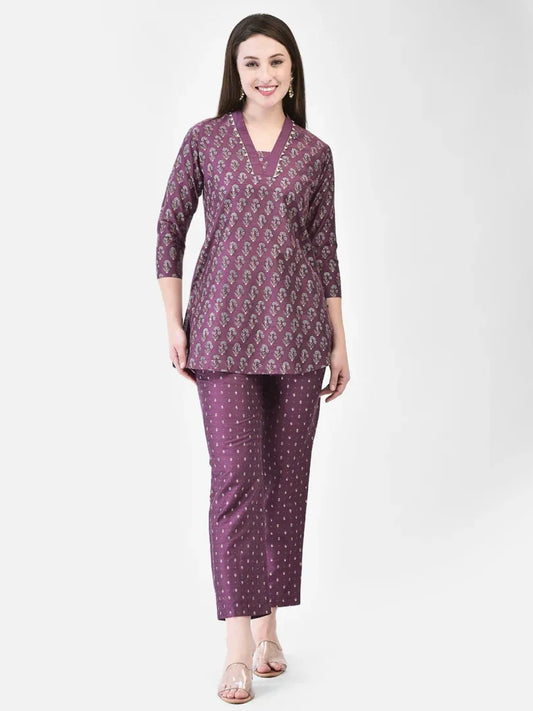 Span Purple Silk Co-Ord Set (Set of 2)