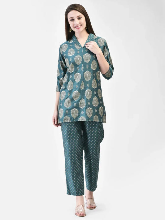 Span Green Silk Festive Co-Ord Set (Set of 2)