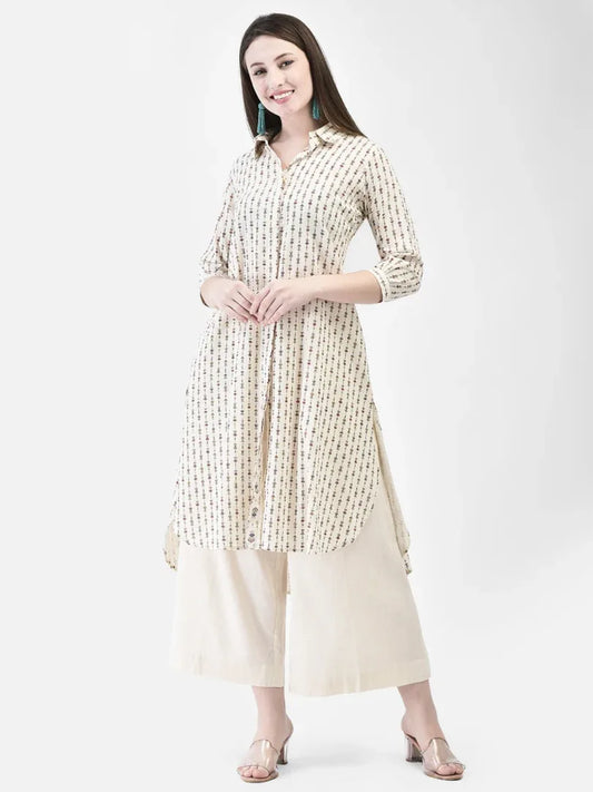 Span White Collard Cotton Kurta