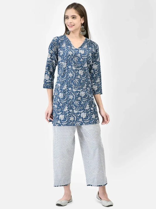 Span Blue Cotton Co-Ord Set (Set of 2)