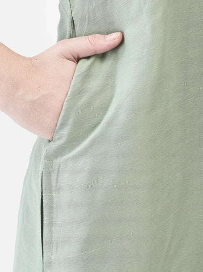 Span Green V-Neck Silk Festive Kurta