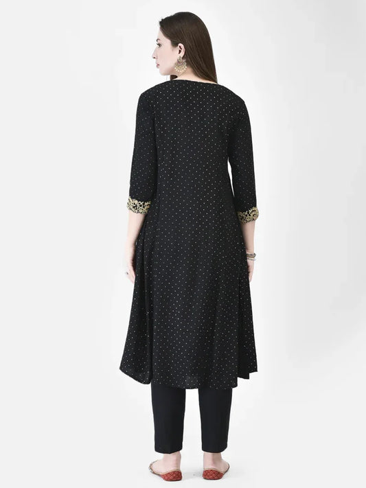 Span Black Deep V Festive Jacket Kurta
