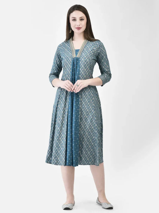 Span Blue Deep V Festive Kurta