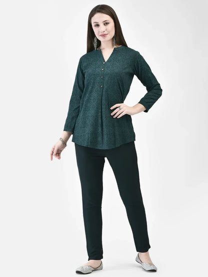 Span Green Mandarin Rayon Short Kurta