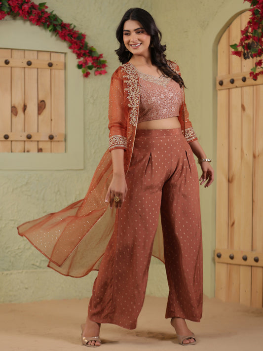 Span Brown Round Neck Rayon 3PCS Set