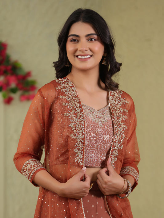 Span Brown Round Neck Rayon 3PCS Set