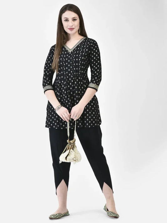 Span Black V-Neck Viscose Short Kurta