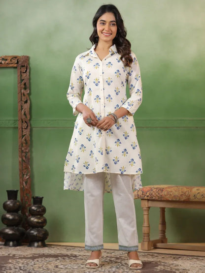 Span Ivory Collard Cotton Kurta