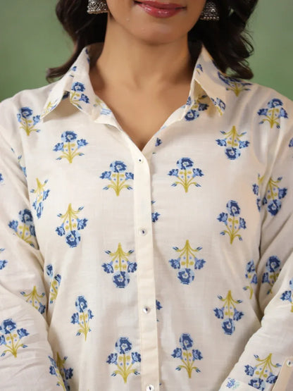 Span Ivory Collard Cotton Kurta