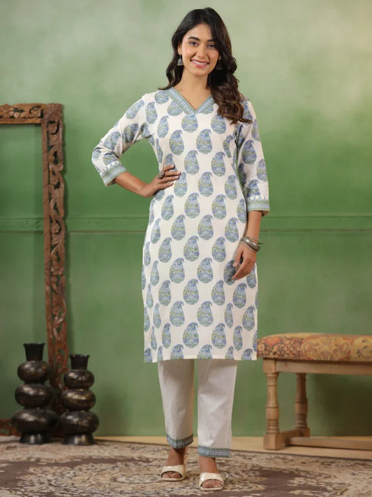 Span Ivory V-Neck Cotton Kurta