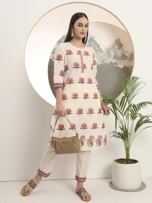 Span Ivory Round Neck Co-Ord Set(Set of 2)