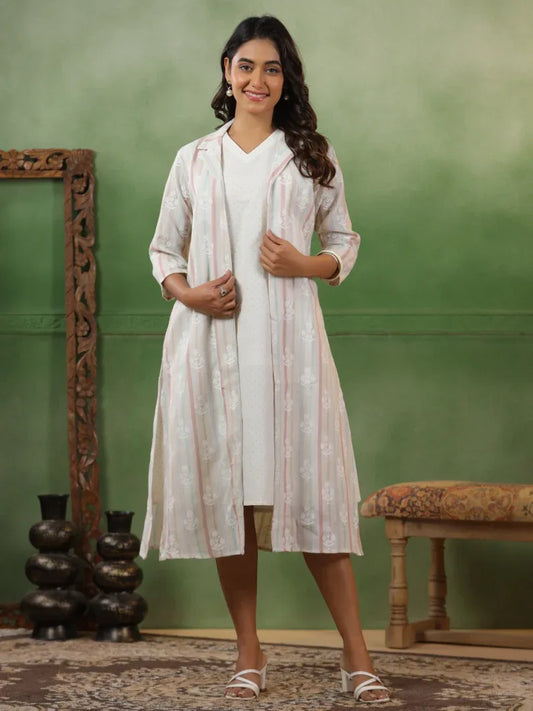Span White Collard Cotton 2PCS Set